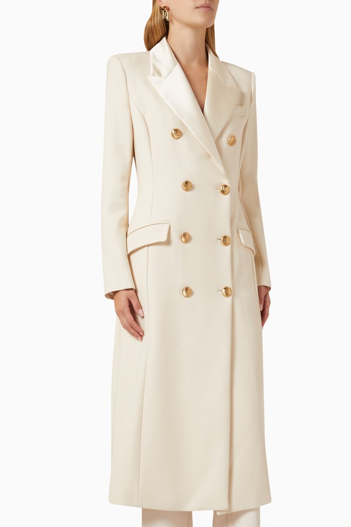 

Tuxedo Longline Coat in Crepe, Neutral