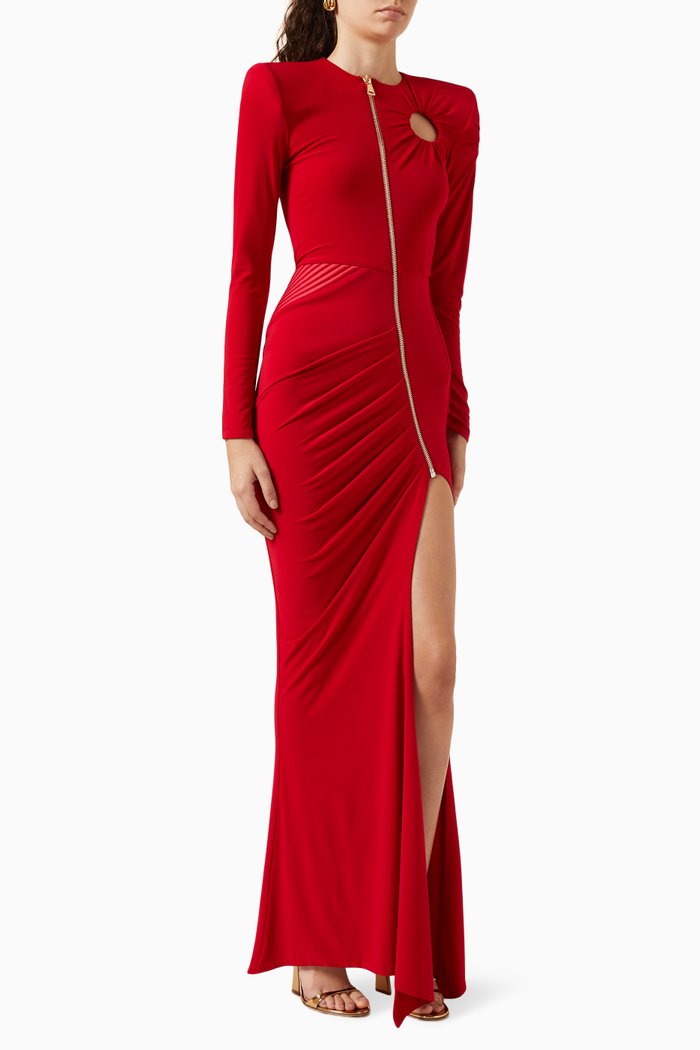 

Say Ten Slit Gown in Jersey Fabric, Red