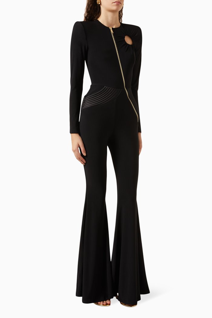 Say Ten Flared Jumpsuit in Jersey Fabric, Black