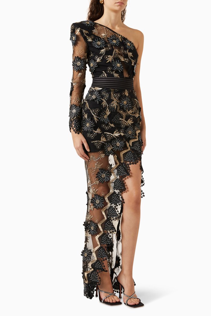 

By The Way Embellished Gown in Lace & Mesh, Black