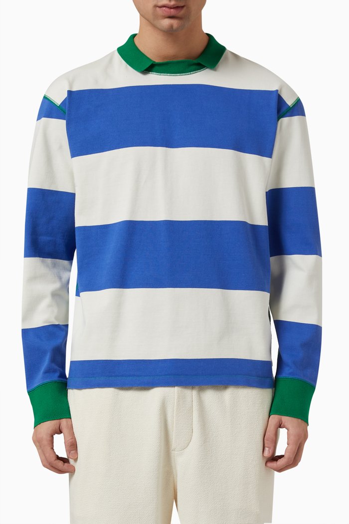 

Wide-striped Mock Neck Hiking T-shirt in Cotton, Multicolour