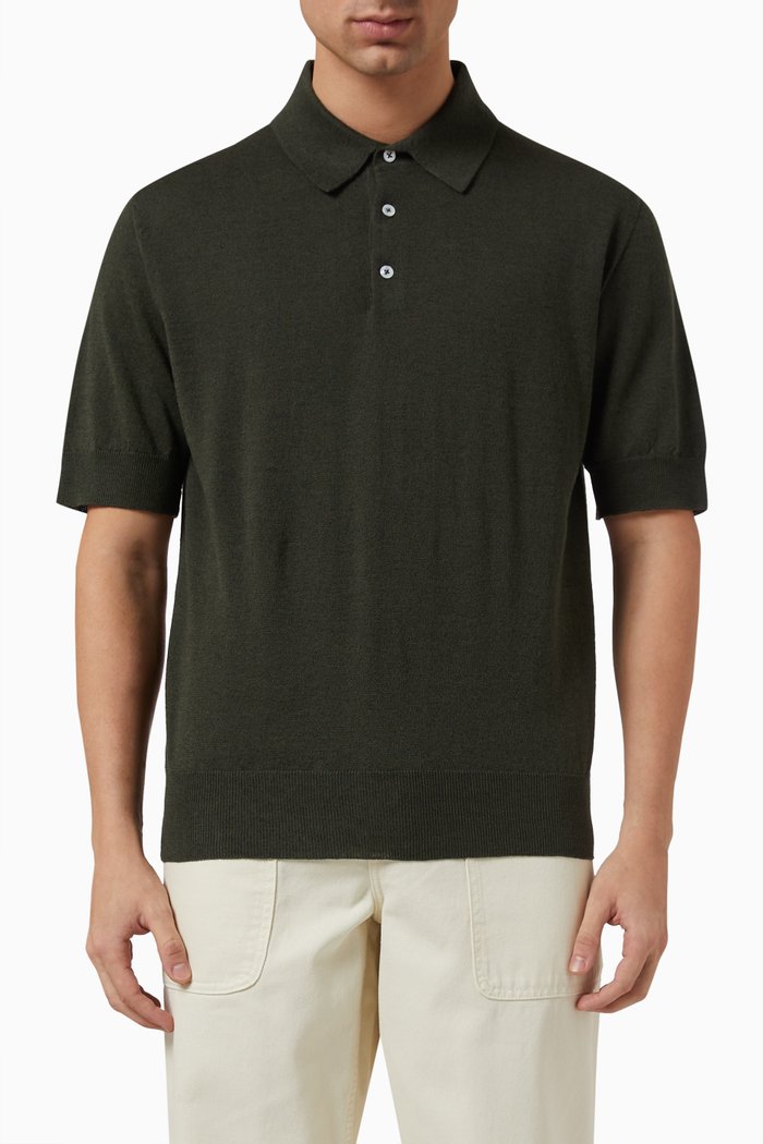 

Polo in Linen-cotton Knit, Green