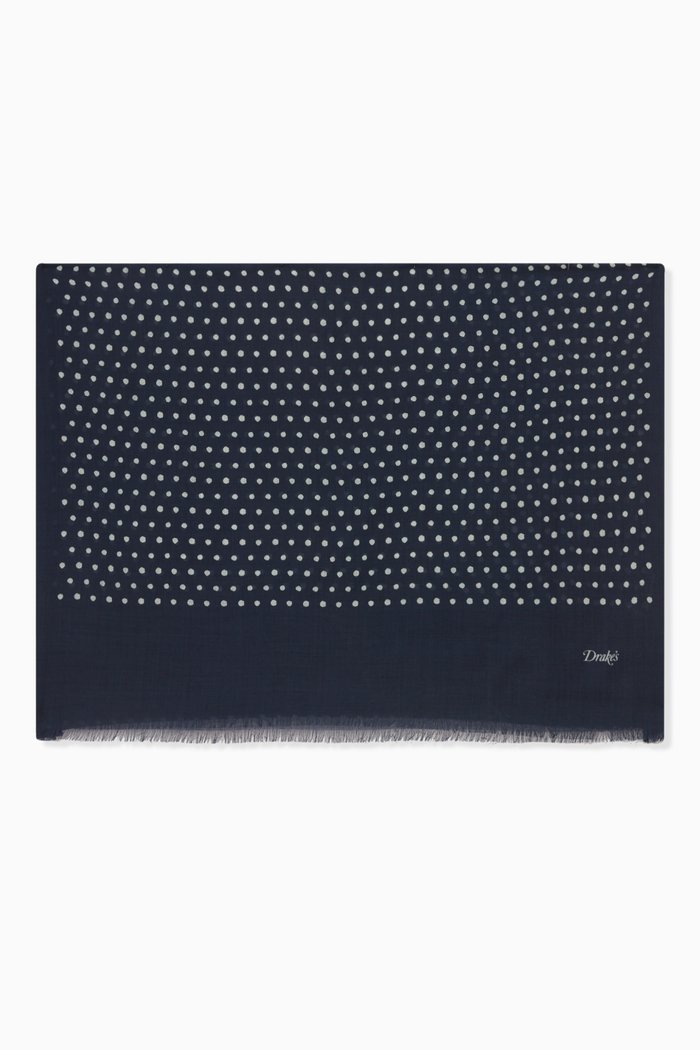 

Polka Dot Print Scarf in Wool, Blue
