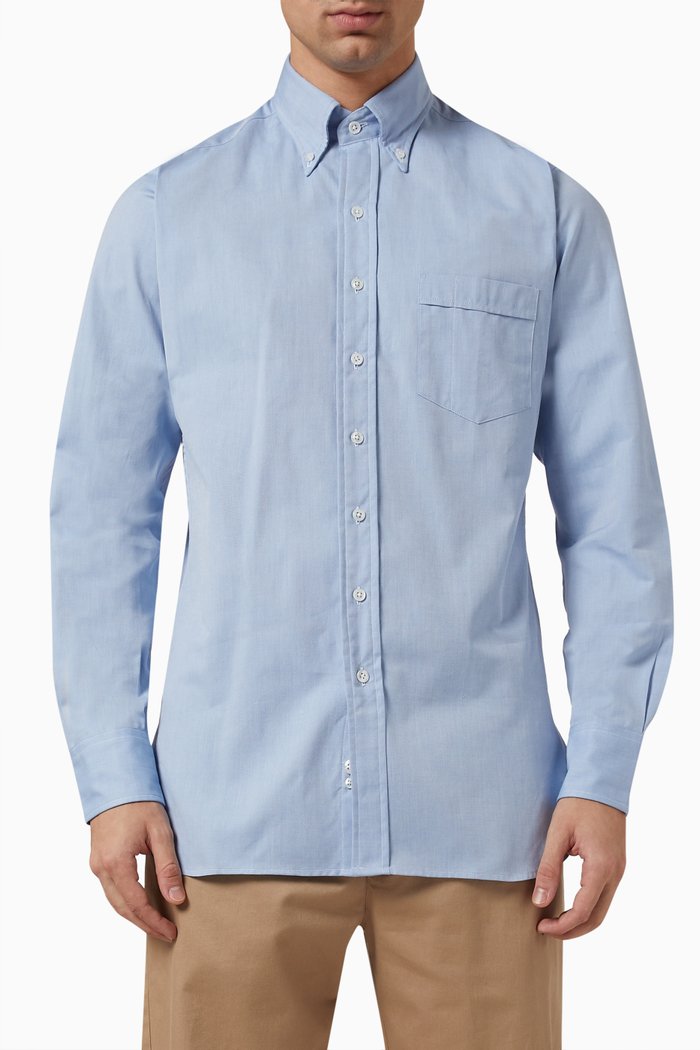 

Pinpoint Oxford Button-down Shirt in Cotton, Blue