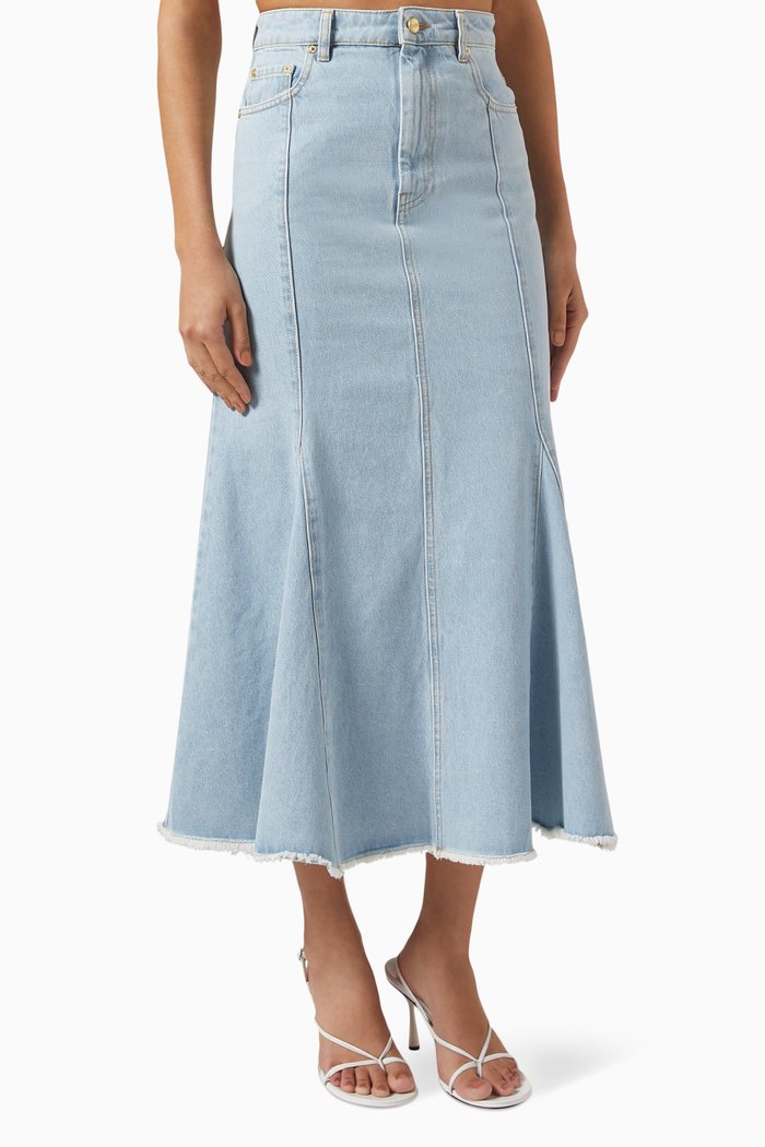 

Beach Peplum Midi Skirt in Denim, Blue