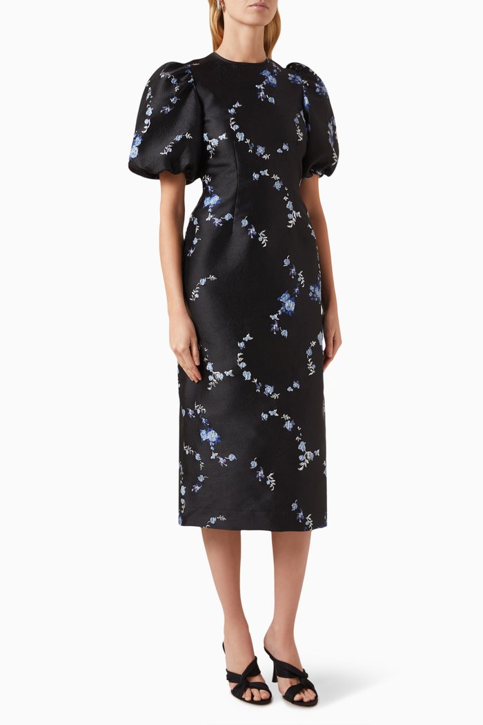 3D Jacquard Open-back Midi Dress, Black
