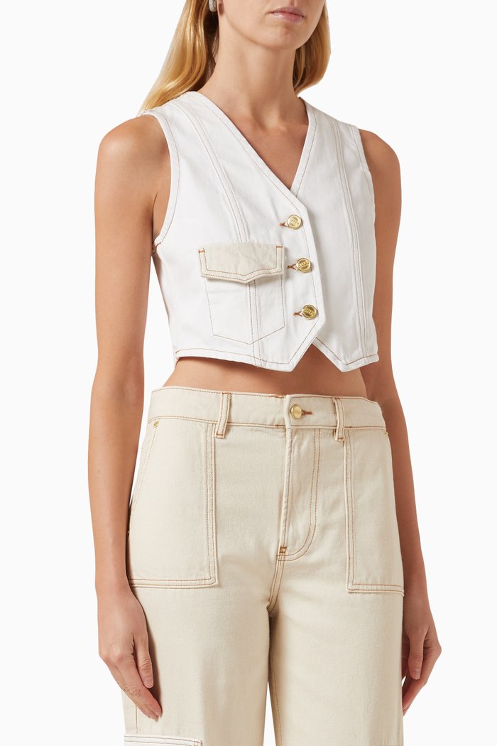 

Contrast-stitch Vest in Denim, White