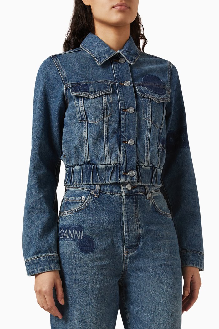 

Logo Patch Bomber Jacket in Denim, Blue