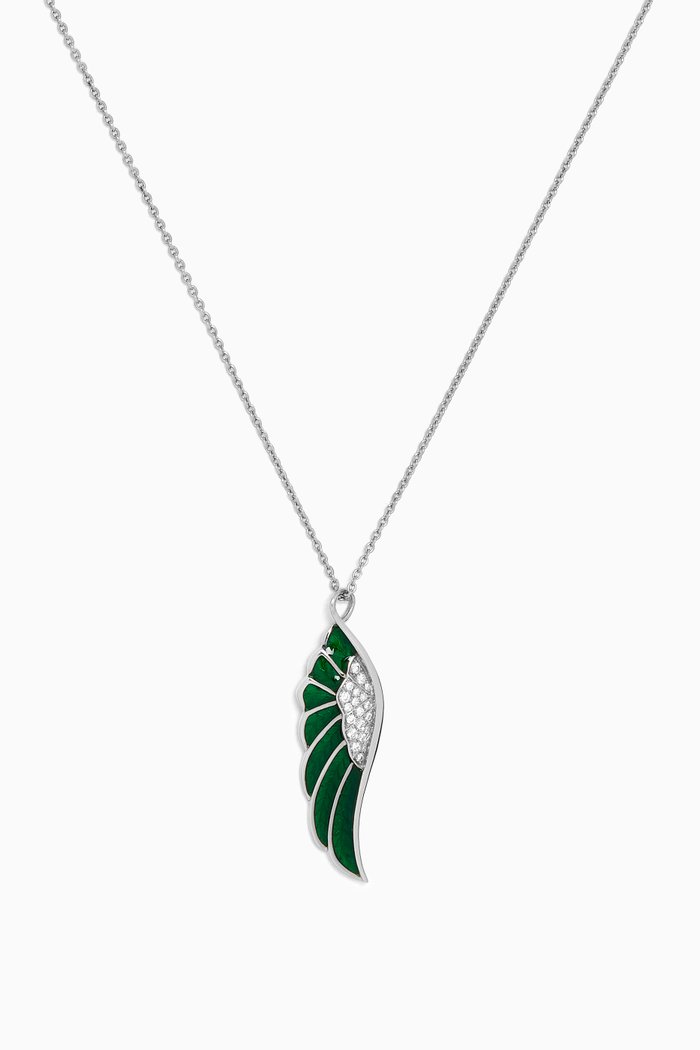 

Wings Reflection Diamond Pendant Necklace in 18kt White Gold, Green