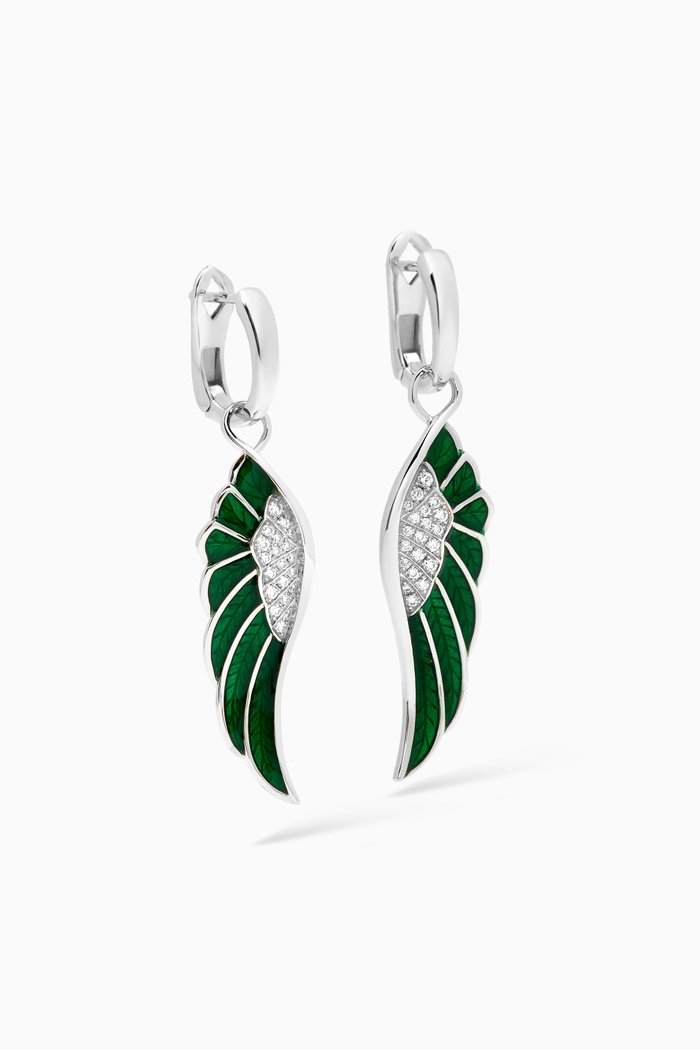 

Wings Reflection Diamond Drop Earrings in 18kt White Gold, Green