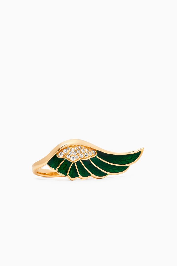 

Wings Reflection Diamond Ring in 18kt Yellow Gold, Green