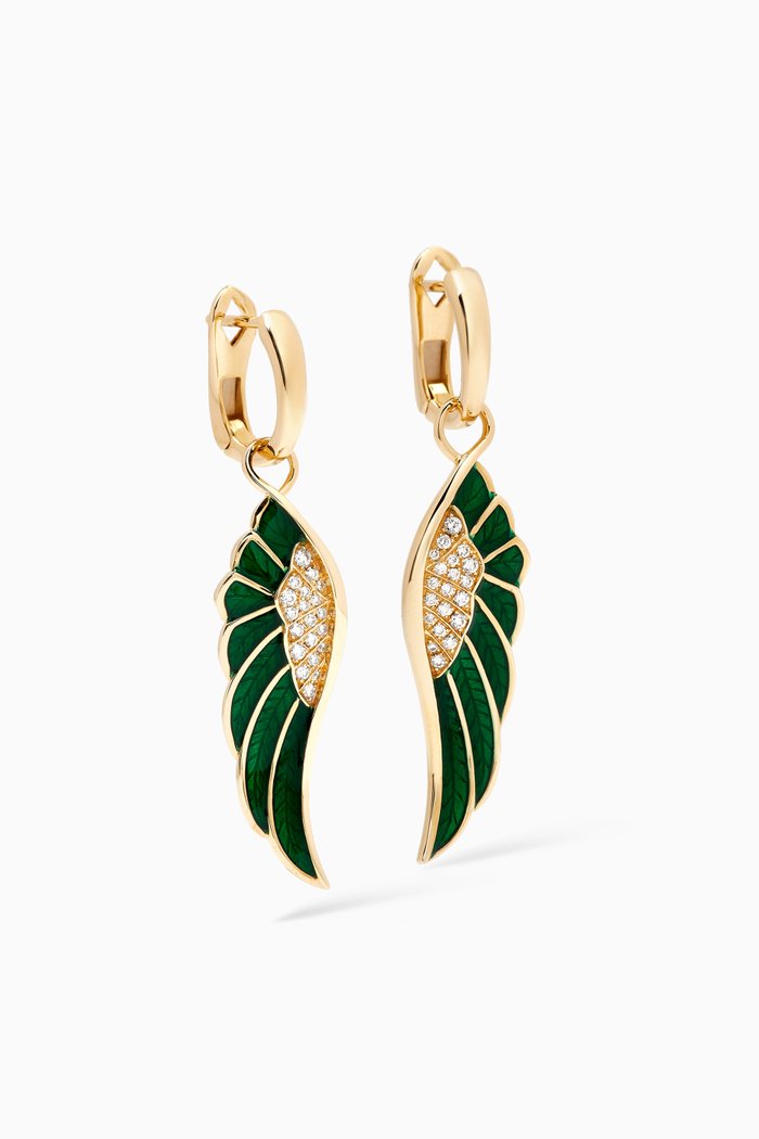 

Wings Reflection Diamond Drop Earrings in 18kt Yellow Gold, Green