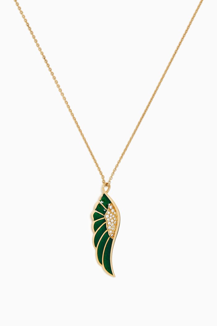 

Wings Reflection Diamond Pendant Necklace in 18kt Yellow Gold, Green