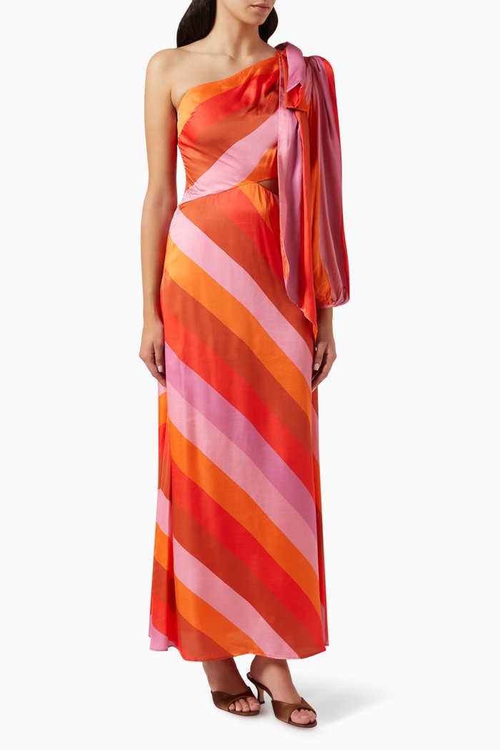 

Striped One-shoulder Maxi Dress in Rayon, Multicolour