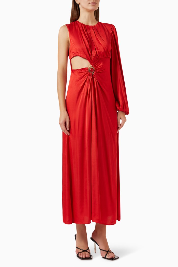 One-sleeve Dress in Rayon-blend, Red