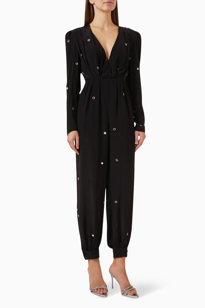 Mirror Embroidered Jumpsuit in Viscose, Black
