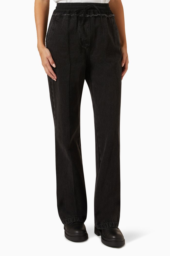 Combo Elastic Pants in Denim, Black