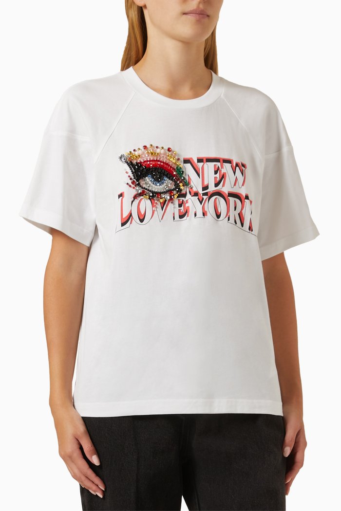 

Embellished Eye Love New York Oversized T-shirt in Cotton, White