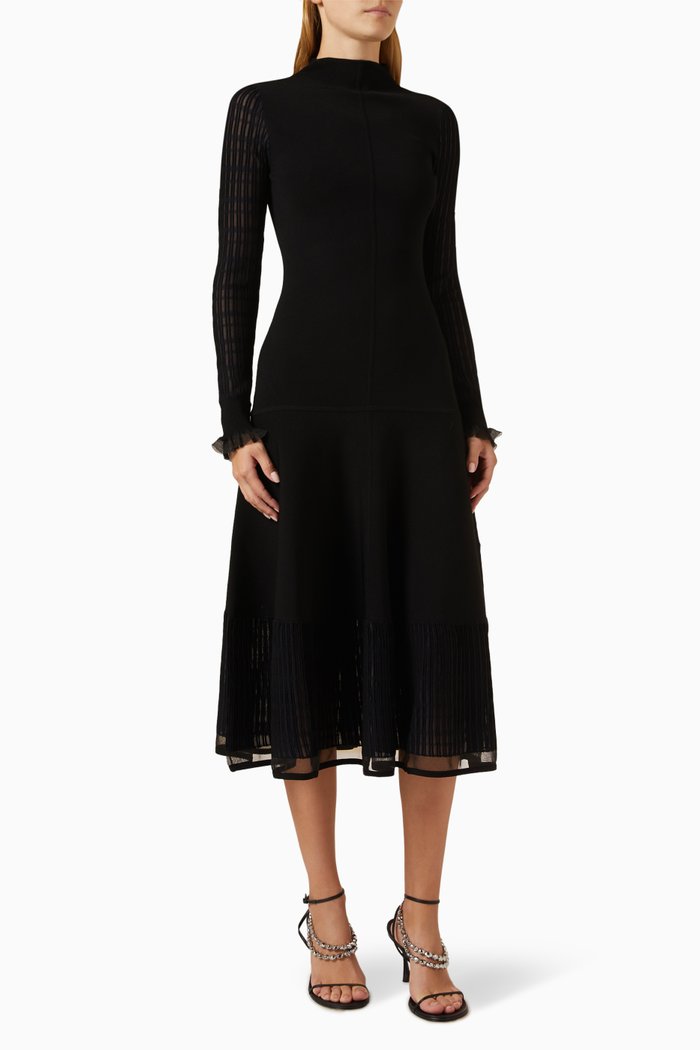 

Ottoman Midi Dress in Ribbed-knit, Black