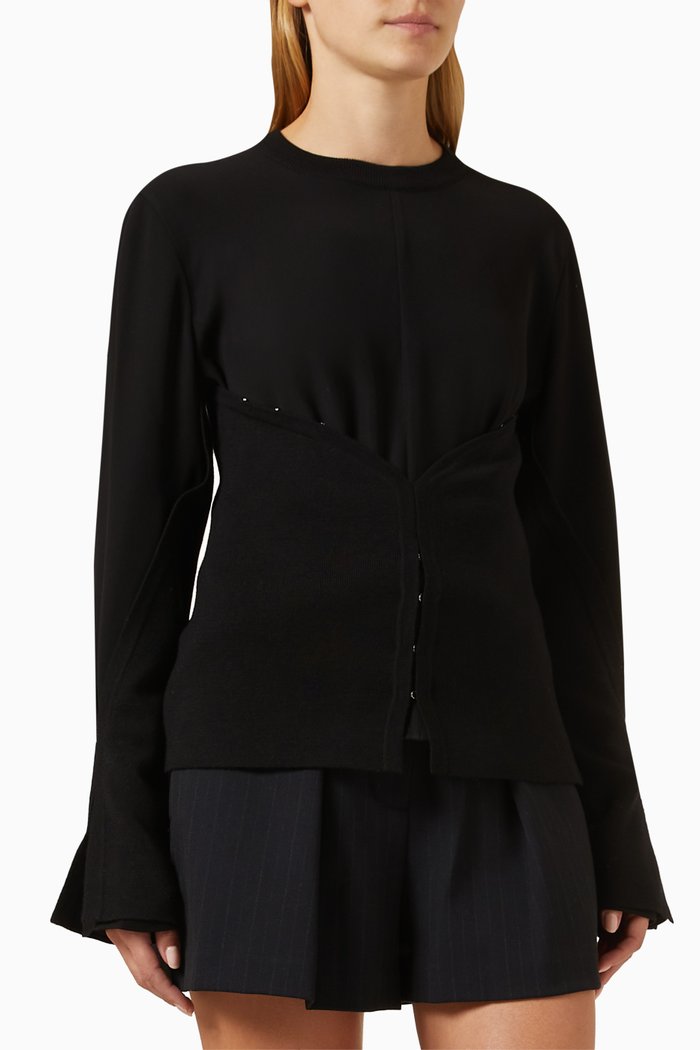 Corset Top Sweater in Crepe-knit, Black