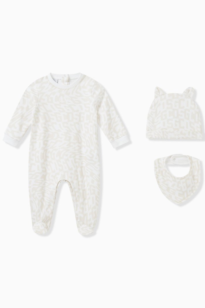 

Monogram Sleepsuit, Bib & Hat Set in Cotton, Neutral