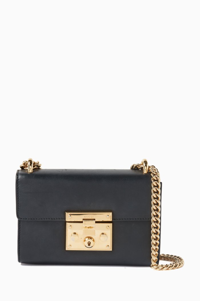 

Small Padlock Shoulder Bag in Calf Leather, Black