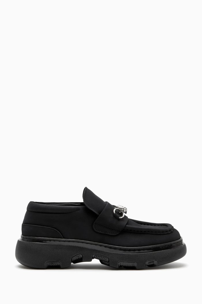 

Creeper Clamp Platform Loafers in Suede, Black