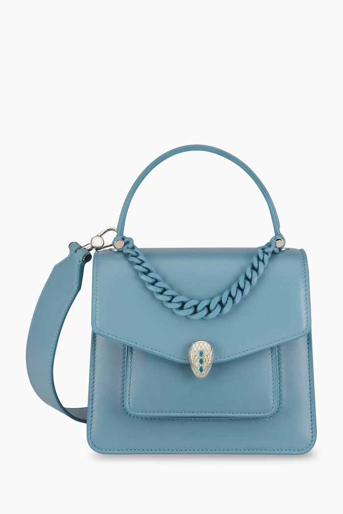 

Serpenti Forever Top-handle Bag in Calfskin Leather, Blue