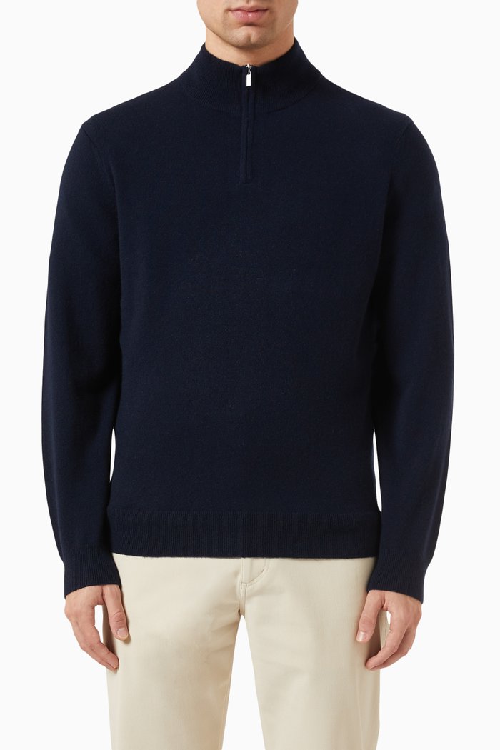 

Hilles Quarter-zip Sweater in Cashmere Knit, Blue