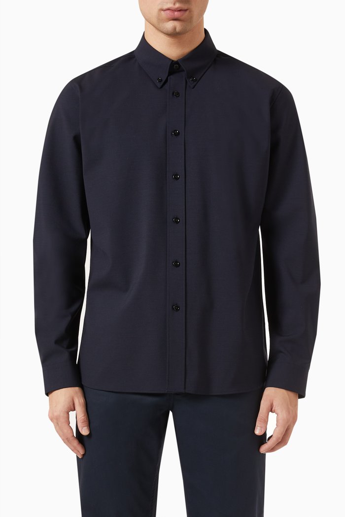

Hugh Slim Shirt in Stretch Wool, Blue