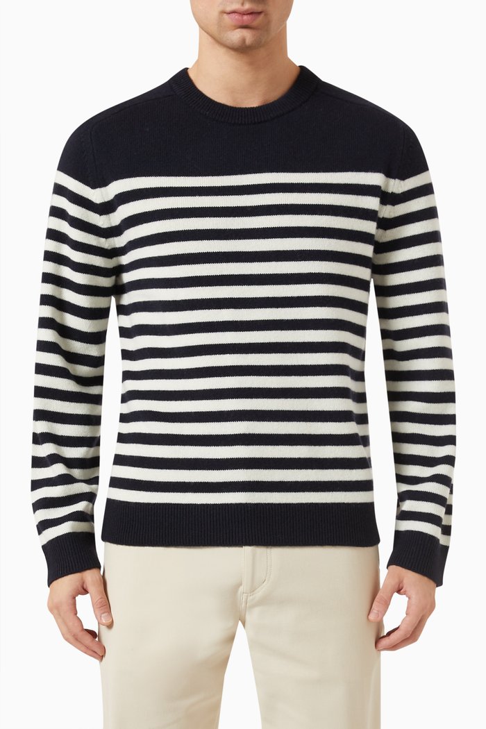 

Latho Striped Sweater in Montana Wool-cashmere Blend Knit, Blue