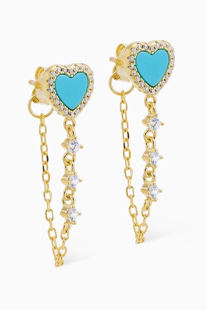 

Tiny Pavé Colored Gemstone Drop Chain Stud Earrings in 14kt Gold-plated Silver, Yellow
