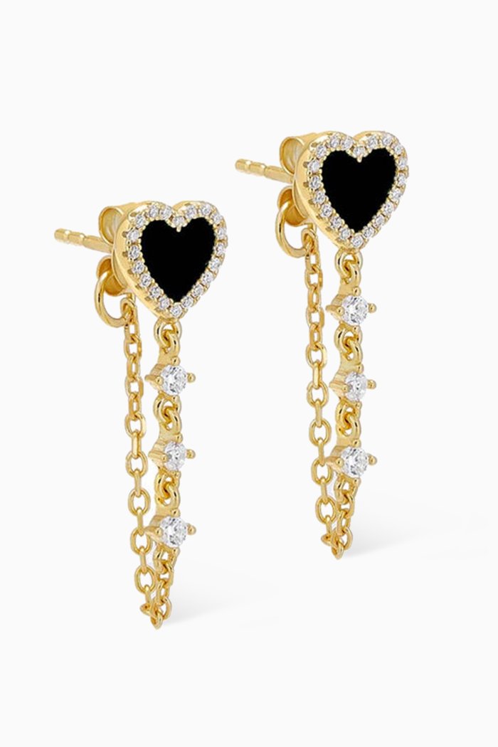 

Tiny Pavé Colored Gemstone Drop Chain Stud Earrings in 14kt Gold-plated Silver, Yellow