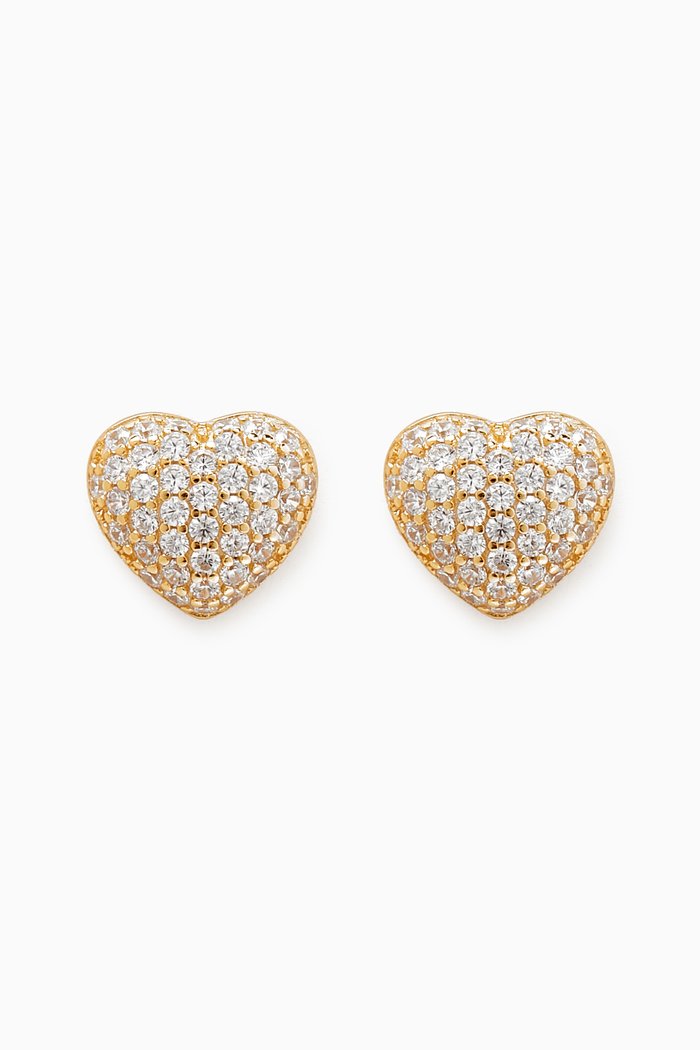 

Mini Pavé Puffy Heart Stud Earrings in Gold-plated Sterling Silver, Yellow
