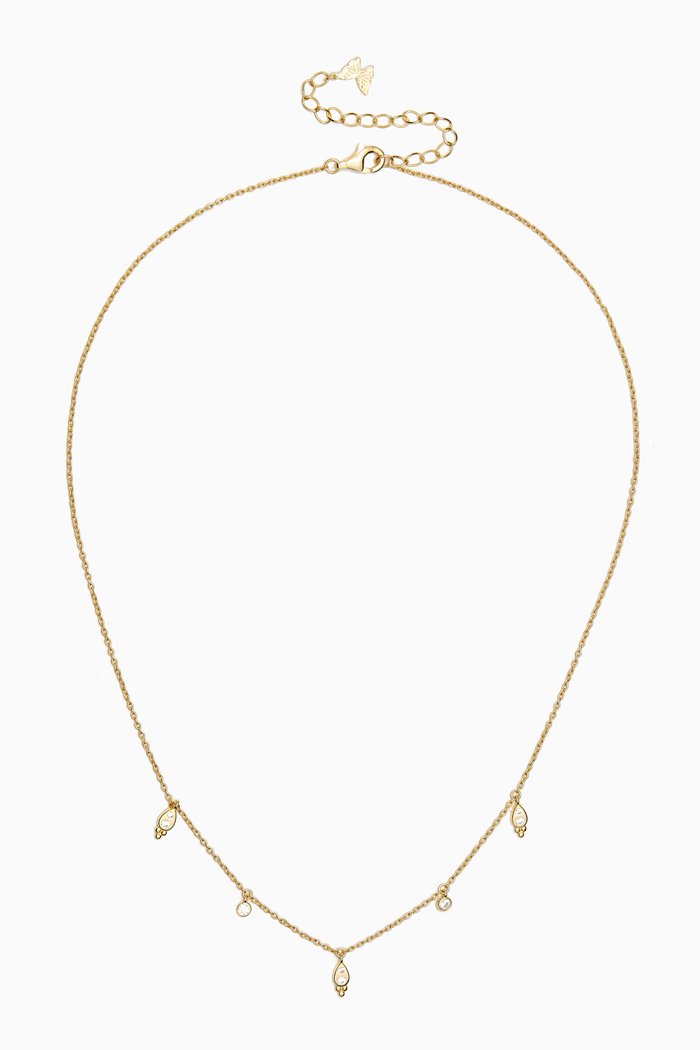 

Dangling CZ Charms Bezel Necklace in 14kt Gold-plated Silver, Yellow
