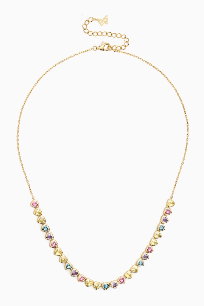 

Pastel Bezel Hearts Tennis Necklace in 14kt Gold-plated Silver, Yellow