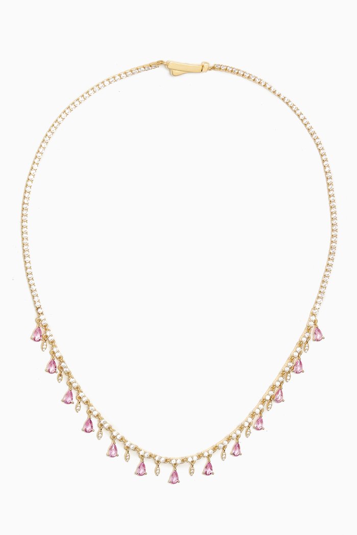 

Coloured Dangling Teardrop Tennis Necklace in 14kt Gold-plated Silver, Yellow