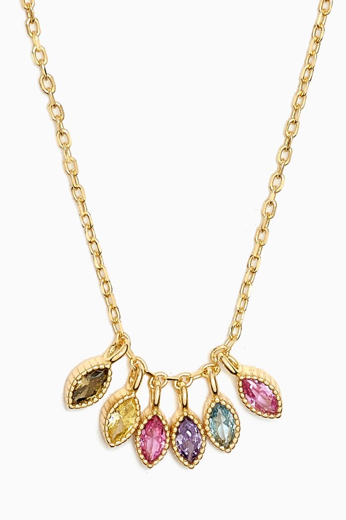 

Multi-coloured Marquise Bezel Necklace in 14kt Gold-plated Silver, Yellow