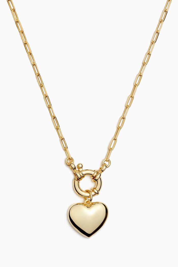 

Solid Puffy Heart Paperclip Chain Necklace in 14kt Gold-plated Silver, Yellow