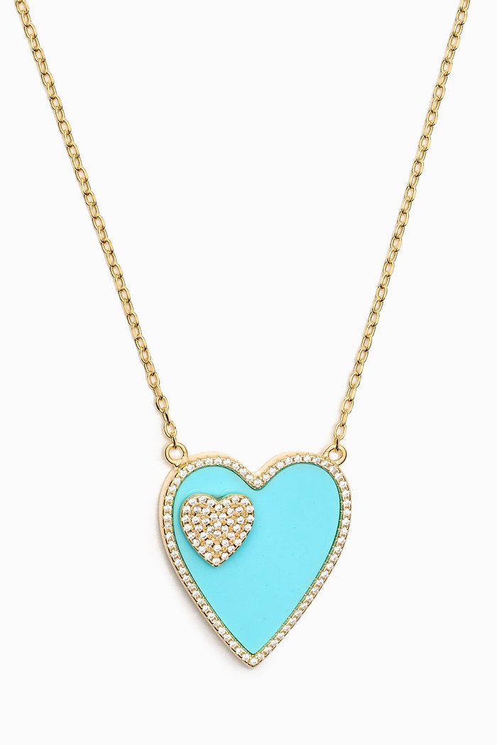 

Jumbo Pavé Coloured Gemstone Double Heart Necklace in 14kt Gold-plated Silver, Yellow
