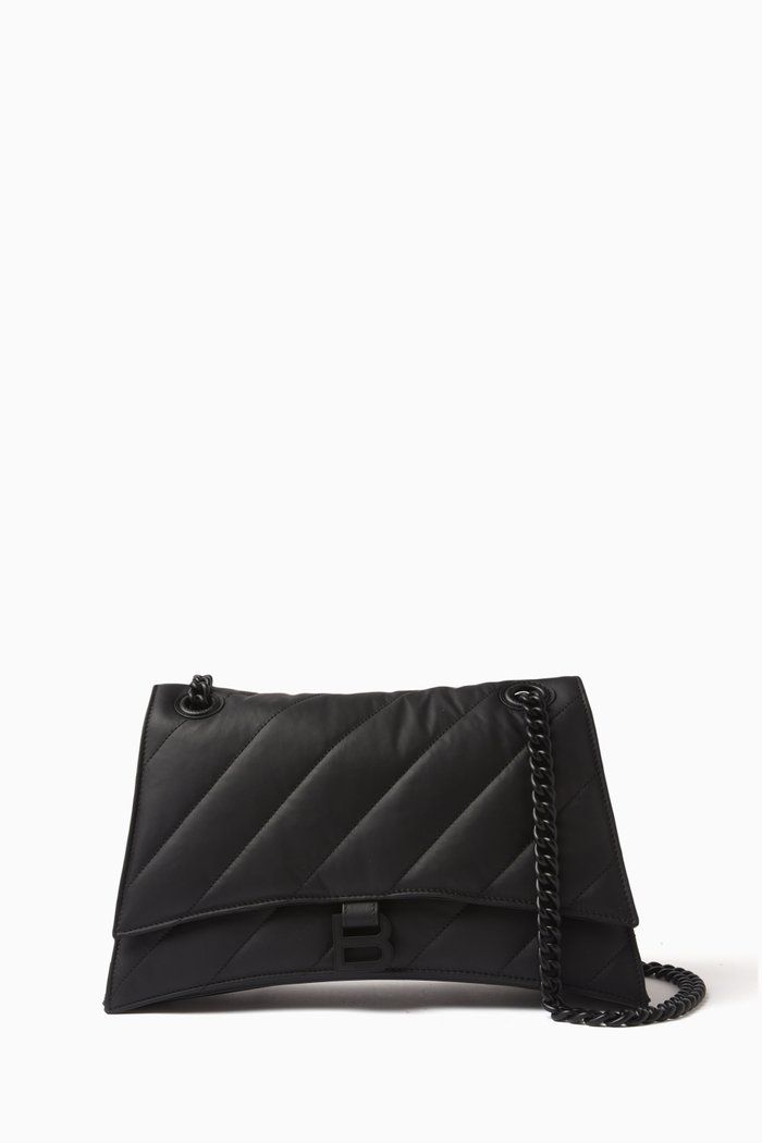 Medium Crush Shoulder Bag in Quilted Satin, Black