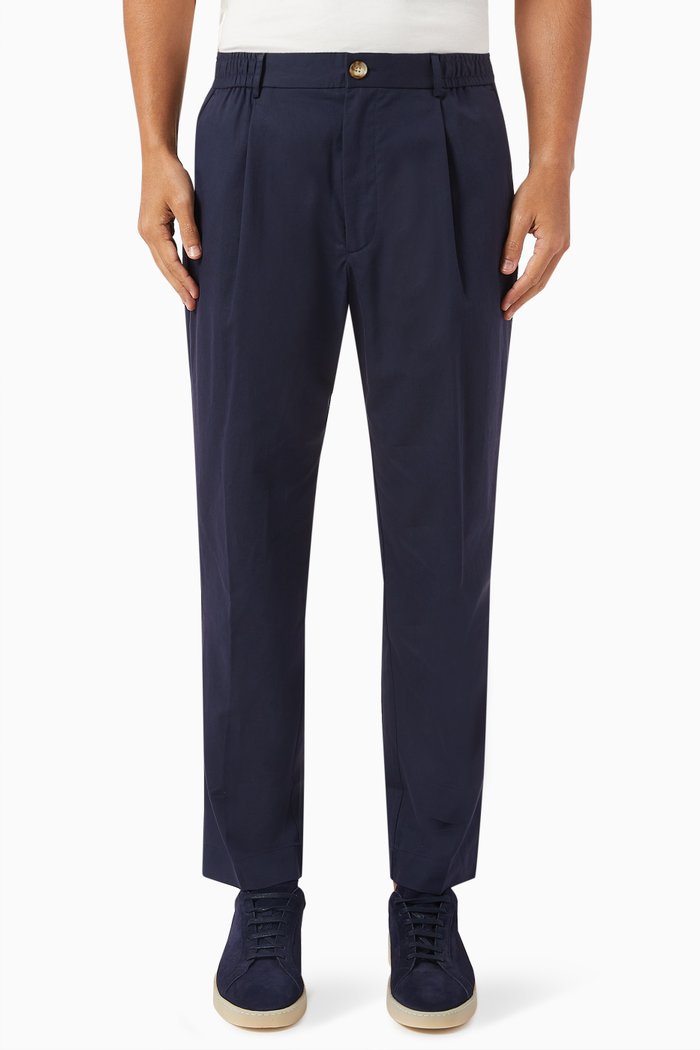 

Pleated Chino in Cotton Blend, Blue