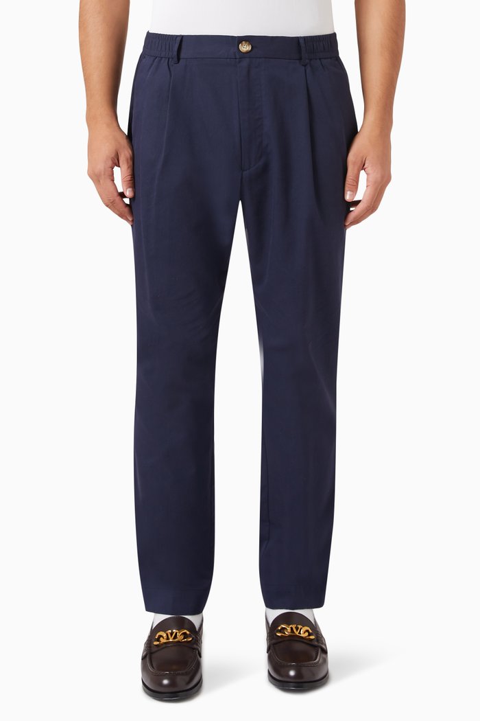 

Pleated Chino in Cotton Blend, Blue