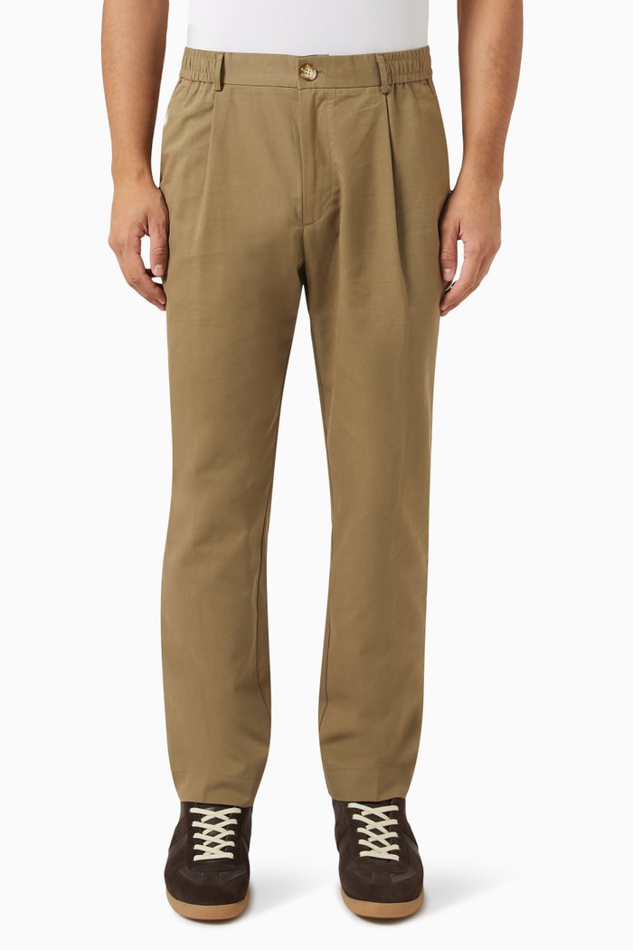 

Pleated Chino in Cotton Blend, Green