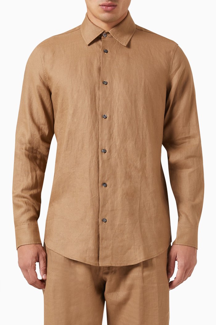 

Long Sleeved Shirt in Linen, Neutral