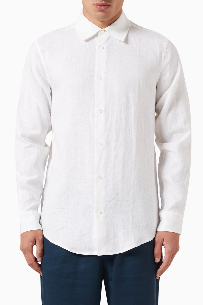 

Long Sleeved Shirt in Linen, White