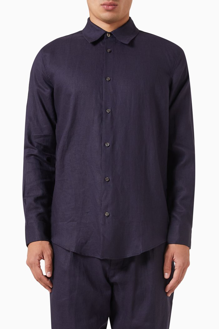 

Long Sleeved Shirt in Linen, Blue