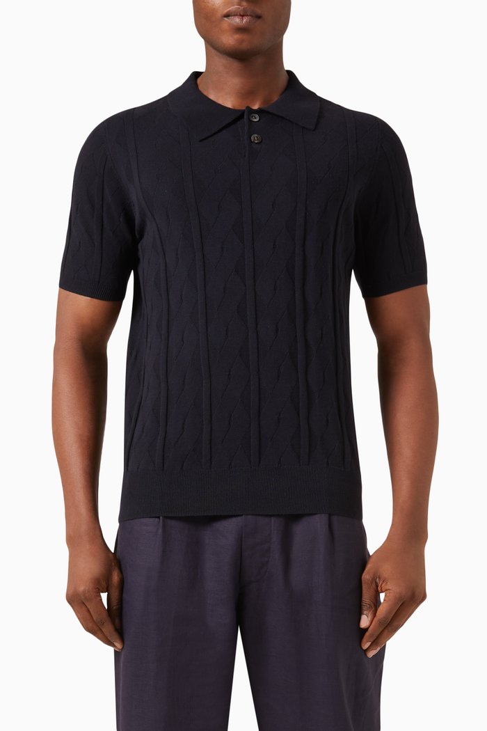 

Alfie Polo in Knitted Cotton, Blue