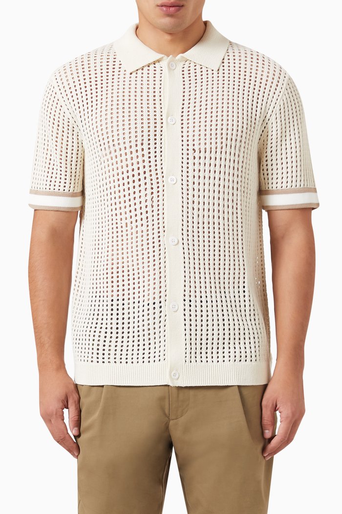 

Elias Crochet Polo Shirt in Cotton Knit, Neutral