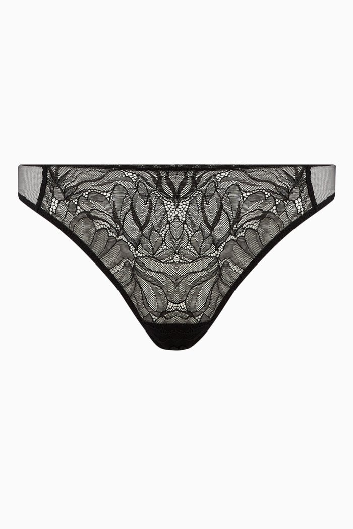 

Medium-waist Thong in Lace, Black